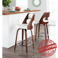 Lumisource B24-CECINAR CHW2 Cecina Mid-Century Modern Counter Stool with Swivel in Cherry and White Faux Leather - Set of 2